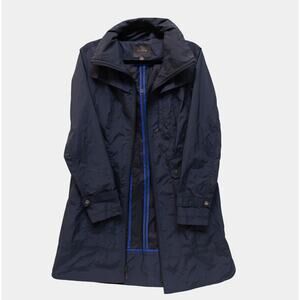 Cole Haan Women Medium New York Black Hooded Zip Rain Coat Trench Jacket